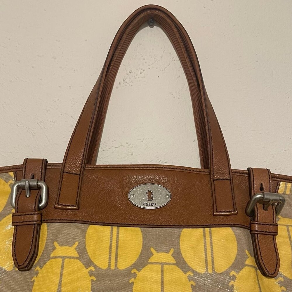 Fossil Key-Per Yellow & Gray Ladybug Print Tote B… - image 5